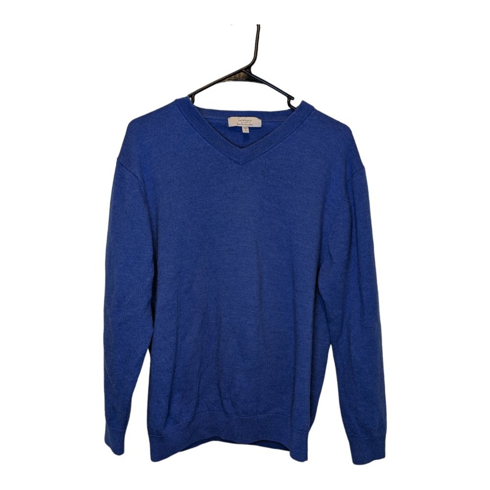 Turnbury Men's Sweater 100% Extra Fine Merino Wool V-Neck Blue Size L